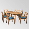 Pines 7pc Acacia Oval Wood Dining Set - Teak/Blue - Christopher Knight Home: Weather-Resistant, 6 Arm Chairs - 2 of 4