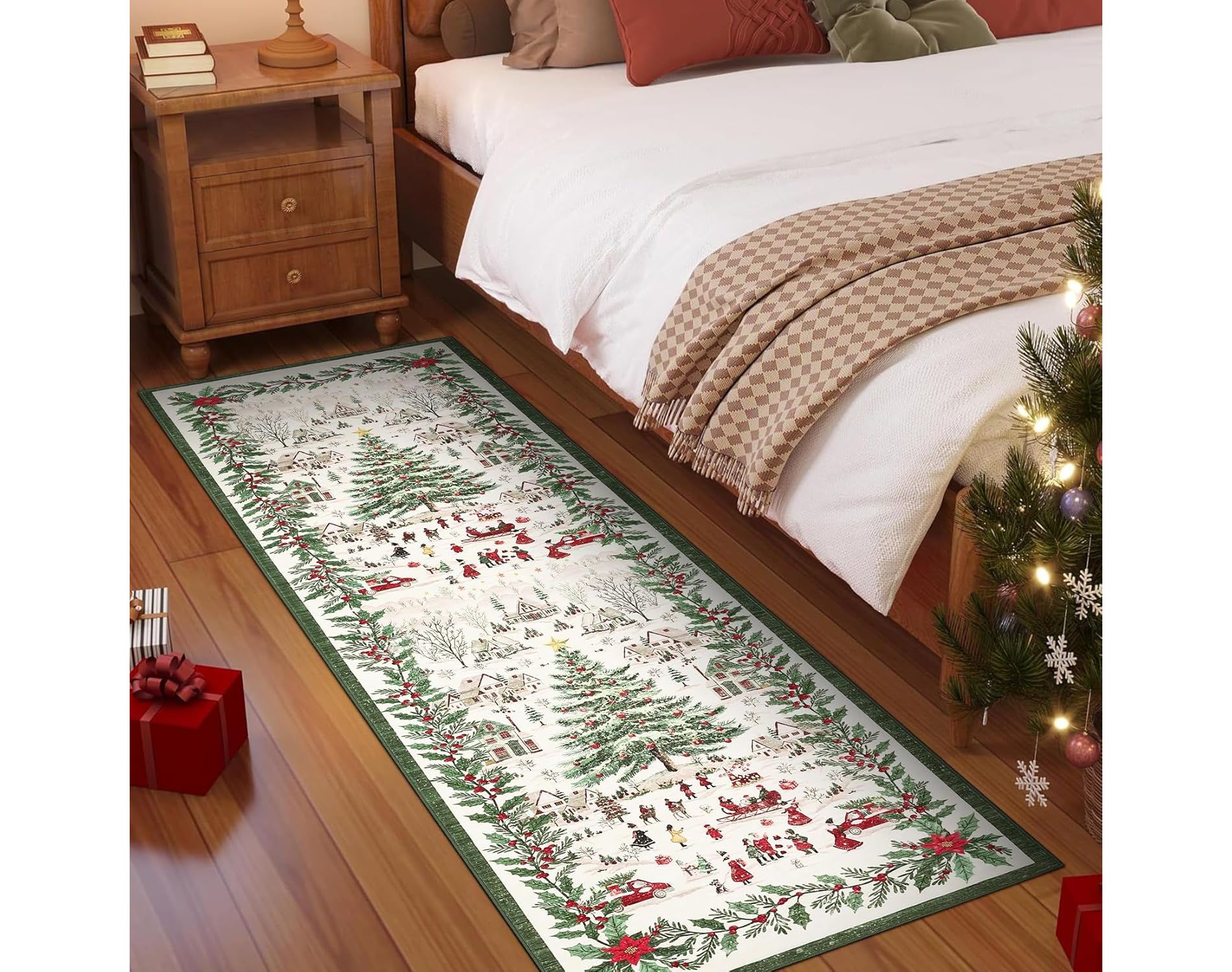 Christmas Area Rugs for Living Room Bedroom Xmas Snow Scene Festival Winter Decorations Rugs Soft Foldable Accent Rug