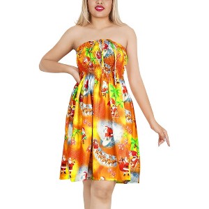 LA LEELA Women's Casual Beach A line Slit Smocked Mini Dress Tube Top Evening Short Strapless Christmas Tree Outfits for Women - 1 of 4
