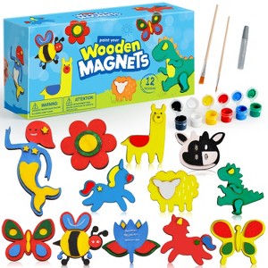 Joyfy 12 Pcs Wooden Magnet Painting Kits For Kids, Spring Wood Paint Kit, Ideal Arts & Crafts, Birthday Gifts Party Favors for Boys Girls Age 3+ - 1 of 4