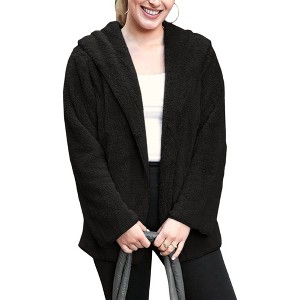 Anna-Kaci Women's Fluffy Fleece Teddy Faux Fur Coat Jacket with Hoodie - 1 of 4