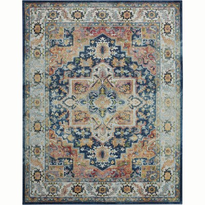 Aegean Blue Round Synthetic Easy-Care Stain-Resistant Area Rug