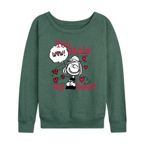 Women's - Peanuts - Patty Stole My Heart Lightweight French Terry Wide Neck Long Sleeve Shirt - 1 of 4