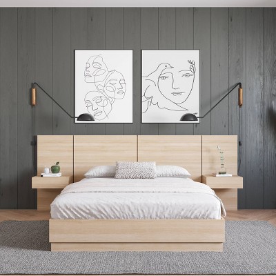 Natural Blonde Oak Floating Nightstand with Drawer