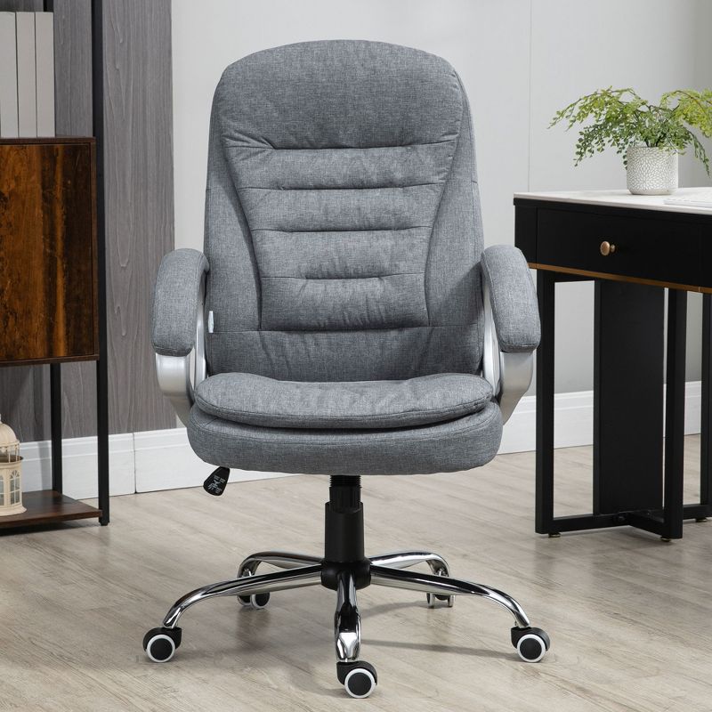 Vinsetto High Back Home Office Chair Executive Computer Chair with Adjustable Height, Upholstered Thick Padding Headrest and Armrest - Grey, 2 of 9