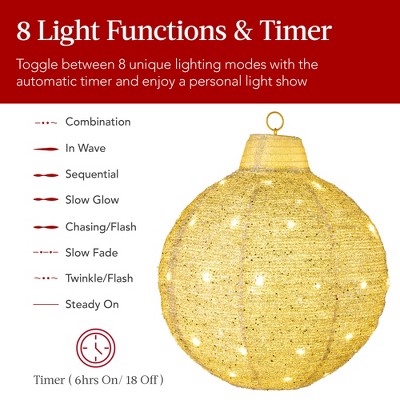 Gold LED Hanging Christmas Ornaments Set with 8 Light Functions
