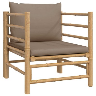 vidaXL Outdoor Bamboo Patio Sofa with Taupe Cushions - Modular Comfortable Garden Lounge Set in Natural Finish, Easy Assembly Required