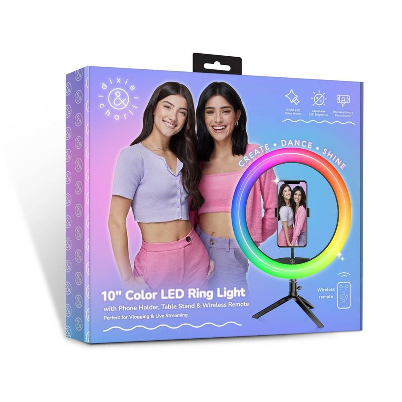 Dixie &#38; Charli 10&#34; Color LED Ring Light with Table Stand, Phone Holder and Wireless Shutter Remote - DC-RLCT-10C, 6 of 10