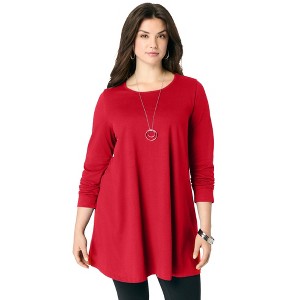 Roaman's Women's Plus Size Ultimate Long Sleeve Crew Neck Tunic - 1 of 2
