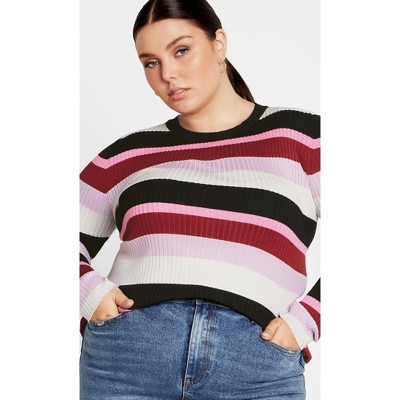 Women's Plus Size 70's Stripe Sweater - stripe | CITY CHIC