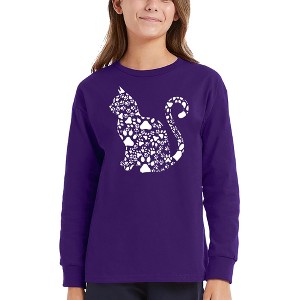 LA Pop Art Cat Claws - Girl's Word Art Long Sleeve T-Shirt - 1 of 4