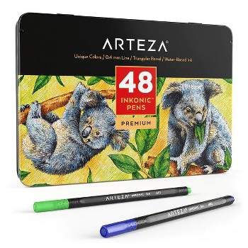 Arteza Fineliner Colored Pens Set, Inkonic, Fine Line, 0.4mm Tips, Assorted Colors - 48 Pack