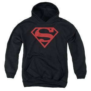 Boys’ Superman Red On Black Shield Hooded Sweatshirt - 1 of 4