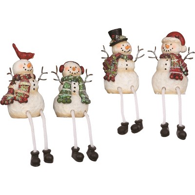 Transpac Resin Snowman Shelf Sitter Set of 4 - Festive Christmas Decorative Objects for Holiday Cheer