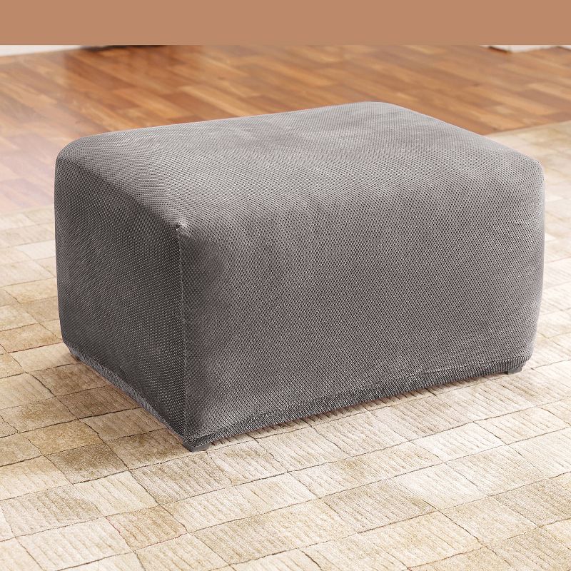 Stretch Pique Oversized Ottoman Slipcover Flannel Gray - Sure Fit, 1 of 4