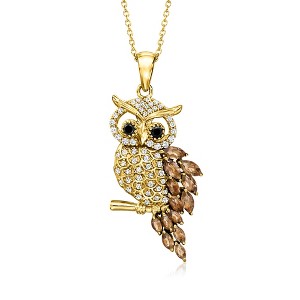 Ross-Simons 1.00 ct. t.w. Smoky Quartz, .50 ct. t.w. White Zircon and .10 ct. t.w. Black Spinel Owl Pendant Necklace in 18kt Gold Over Sterling Size - 1 of 3