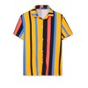 Lars Amadeus Men's Vertical Striped Shirt Short Sleeve Button Down Summer  Color Block Hawaiian Beach Striped Shirts Rainbow Yellow Small