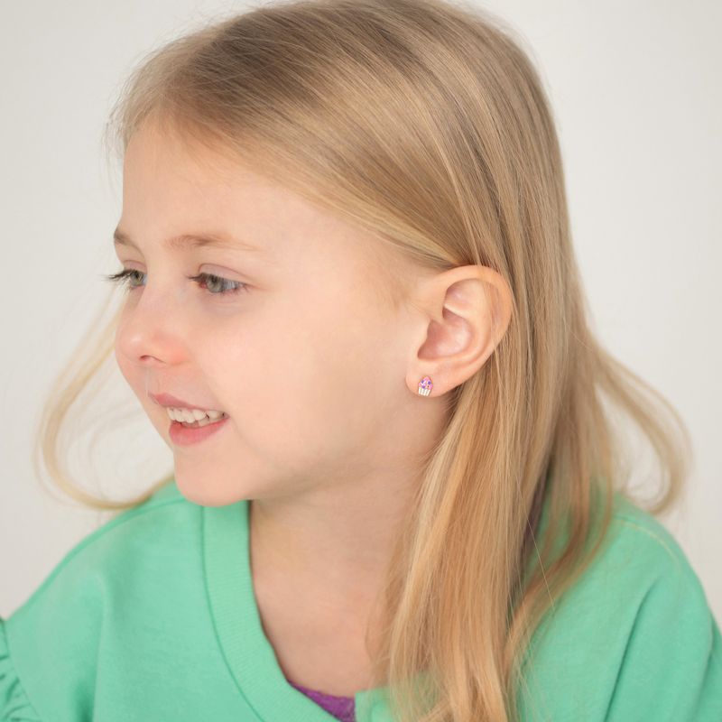 Girls' Colorful Cupcake Screw Back 14k Gold Earrings - In Season Jewelry, 3 of 7