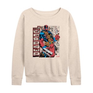 Women's - Marvel - Deadpool Comic Book Panel Lightweight French Terry Wide Neck Long Sleeve Shirt - 1 of 4