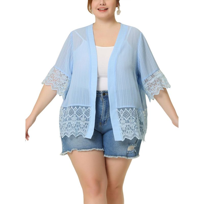 Agnes Orinda Women's Plus Size Cover-Up Lace Panel Texture Printed Boho Cardigans, 2 of 6