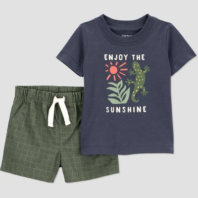 Carter's Just One You® Baby Boys' 2pc Sunshine Top & Bottom Set - Olive Gray