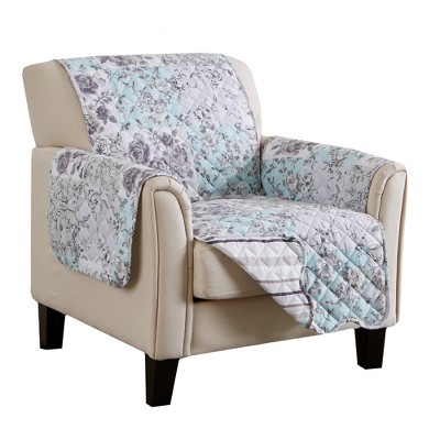 Gray and Aqua Floral Patchwork Reversible Microfiber Chair Protector