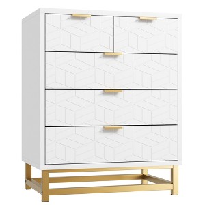 5-Drawer Dresser, Modern Wooden Bedroom Chest of Drawers With Storage Drawers, Farmhouse Style TV Stand for Living Room, Bedroom, Hallway, White - 1 of 4