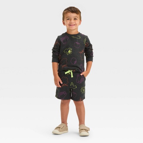 Toddler Boys' Monster Halloween Crewneck and Shorts Set - Cat & Jack™ Black - image 1 of 4