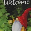 Slickblue "Welcome" Lumberjack Gnome Flag – Snowy Sky and Evergreen Trees, 18" x 12.5", UV-Resistant Polyester - 3 of 4
