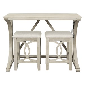 Gulches Farmhouse 3-Piece Counter Height Dining Set - Milky White Solid Rubberwood & MDF Table with USB/Type-C Ports, Upholstered Stools - 1 of 4
