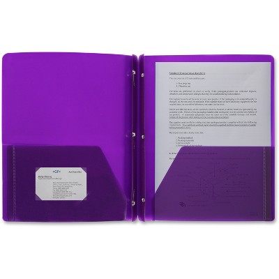 Business Source Poly Portfolio 3 Prong 2 Pkts LTR .3mil Purple 20885