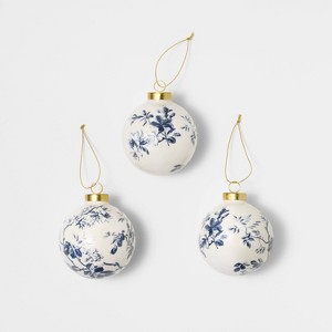 Set of 3 Patterned Ceramic Ornaments White/Blue - Threshold™ designed with Studio McGee - 1 of 3