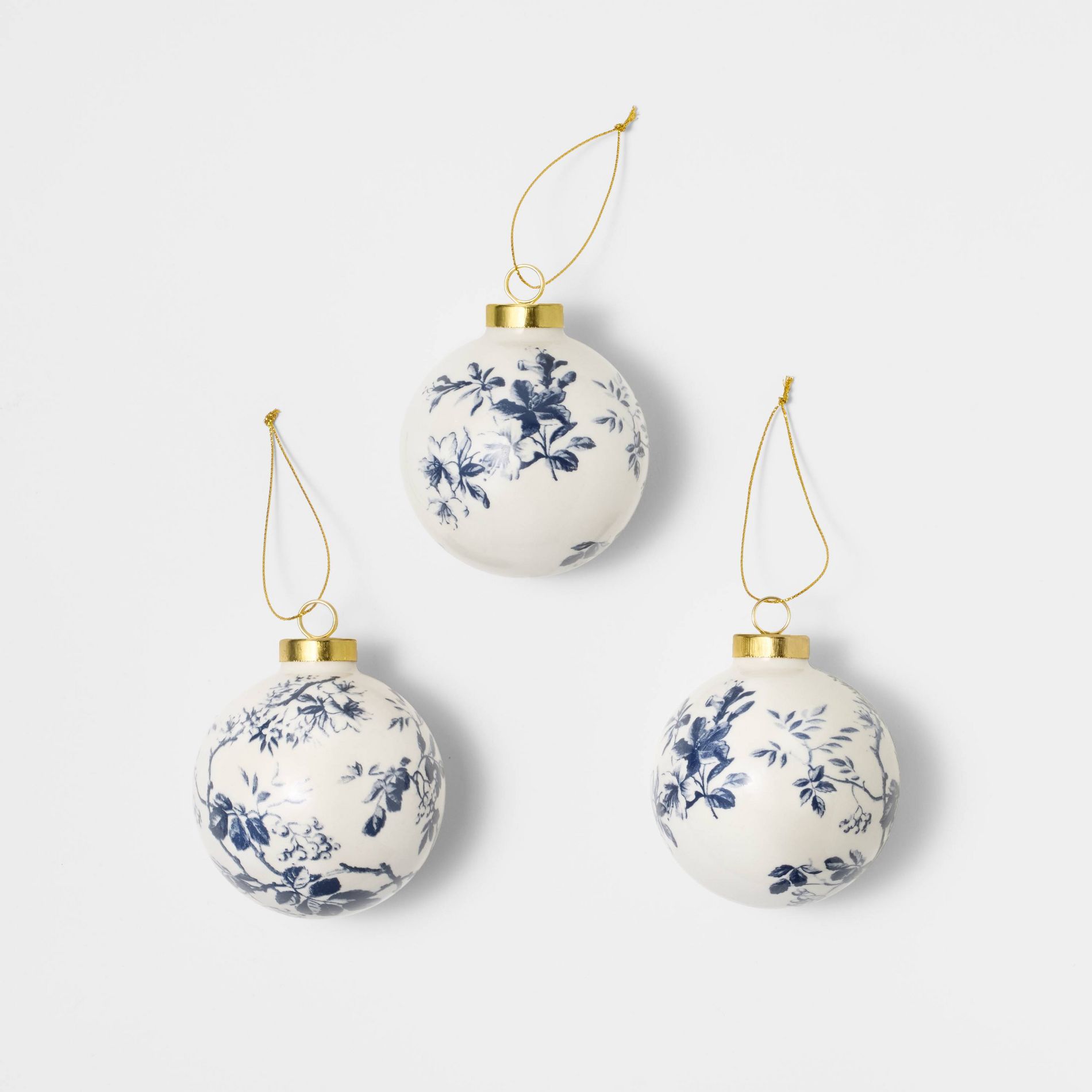 Set of 3 Patterned Ceramic Ornaments White/Blue - Threshold™ designed with Studio McGee