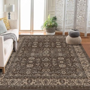 Acekool Machine Washable Area Rug, Non Slip Vintage Floral Carpet for Living Room, Bedroom - 1 of 4