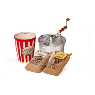 Whirley-Pop Original Stovetop Popcorn Popper with Ceramic Serving Bowl and Amish County Burlap Bag Popcorn