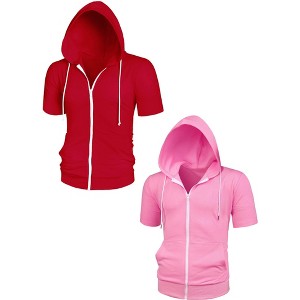 Lars Amadeus Men's Solid Color Summer Adjustable Drastring Zip Hoodies Sweatshirt 2 Packs - 1 of 4