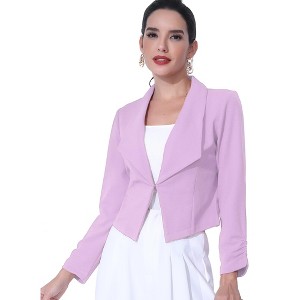 INSPIRE CHIC Women's Regular Fit Notched Lapel Ruched Sleeve Business Crop Blazer - 1 of 4