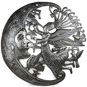 Slickblue 24-Inch Metal Wall Art Featuring Angel and Moon Design, Durable Steel for Indoor/Outdoor Display - 1 of 3