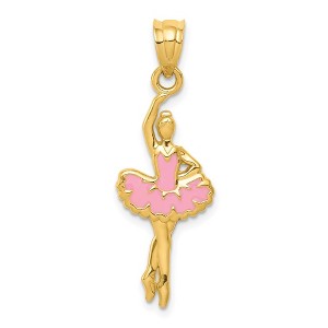 Black Bow Jewelry 14k Yellow Gold 2D Pink Enameled Ballerina Pendant - 1 of 4
