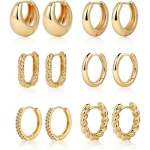 Gold Hoop Earrings Set for Women Trendy, 14K Gold Plated Lightweight Small Gold/Silver Hoop Earrings for Women Chunky Open - 1 of 4