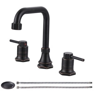 WOWOW 8 in. Widespread Double Handle Bathroom Faucet with Pop-up Drain Kit - 1 of 4