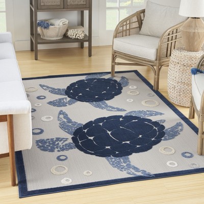 Navy Blue Coastal Turtle Outdoor Area Rug 5'3" x 7'5"