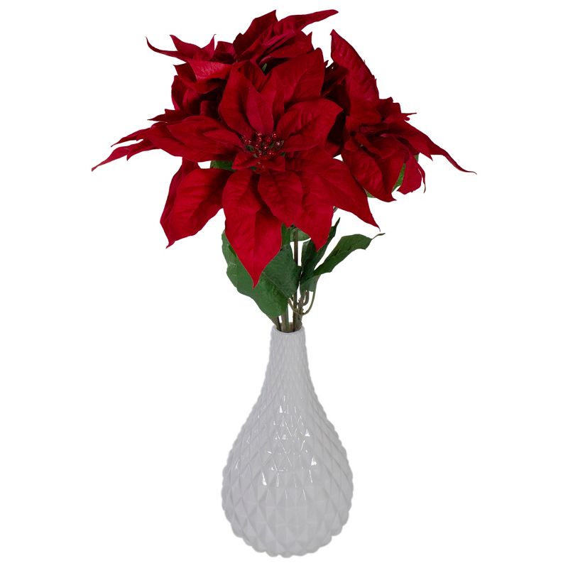 Northlight 20" Red and Green Artificial Poinsettia Christmas Pick, 4 of 5
