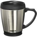 Copco Desktop 16 Ounce Stainless Steel Coffee Mug With Easy Grip Handle - Silver w/ Black Lid & Base 2510-7313