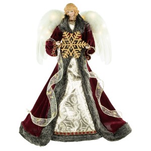 Northlight 18" Lighted Red and Gold Angel in a Dress Christmas Tree Topper - Warm White Lights - 1 of 4