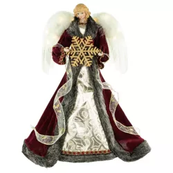 Northlight 18" Lighted Red and Gold Angel in a Dress Christmas Tree Topper - Warm White Lights