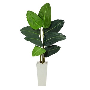 Nearly Natural 4.5’ Travelers Palm Artificial Tree in White Planter - 1 of 1