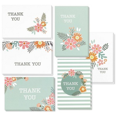 Best Paper Greetings 48-Pack Floral Blank Thank You Notes Greeting Cards with Envelopes Bulk Sets, 6 Designs, 4x6 In
