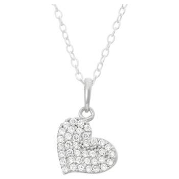 Children's Pave Cubic Zirconia Heart Pendant In Sterling Silver