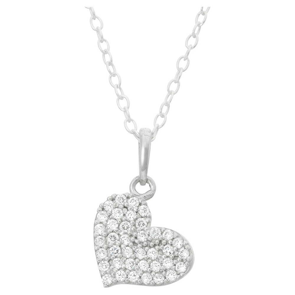 Photos - Pendant / Choker Necklace Children's Pave Cubic Zirconia Heart Pendant In Sterling Silver
